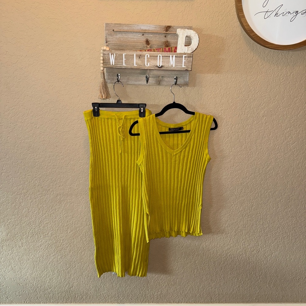 Yellow Ribbed Knit Tank and Skirt Set